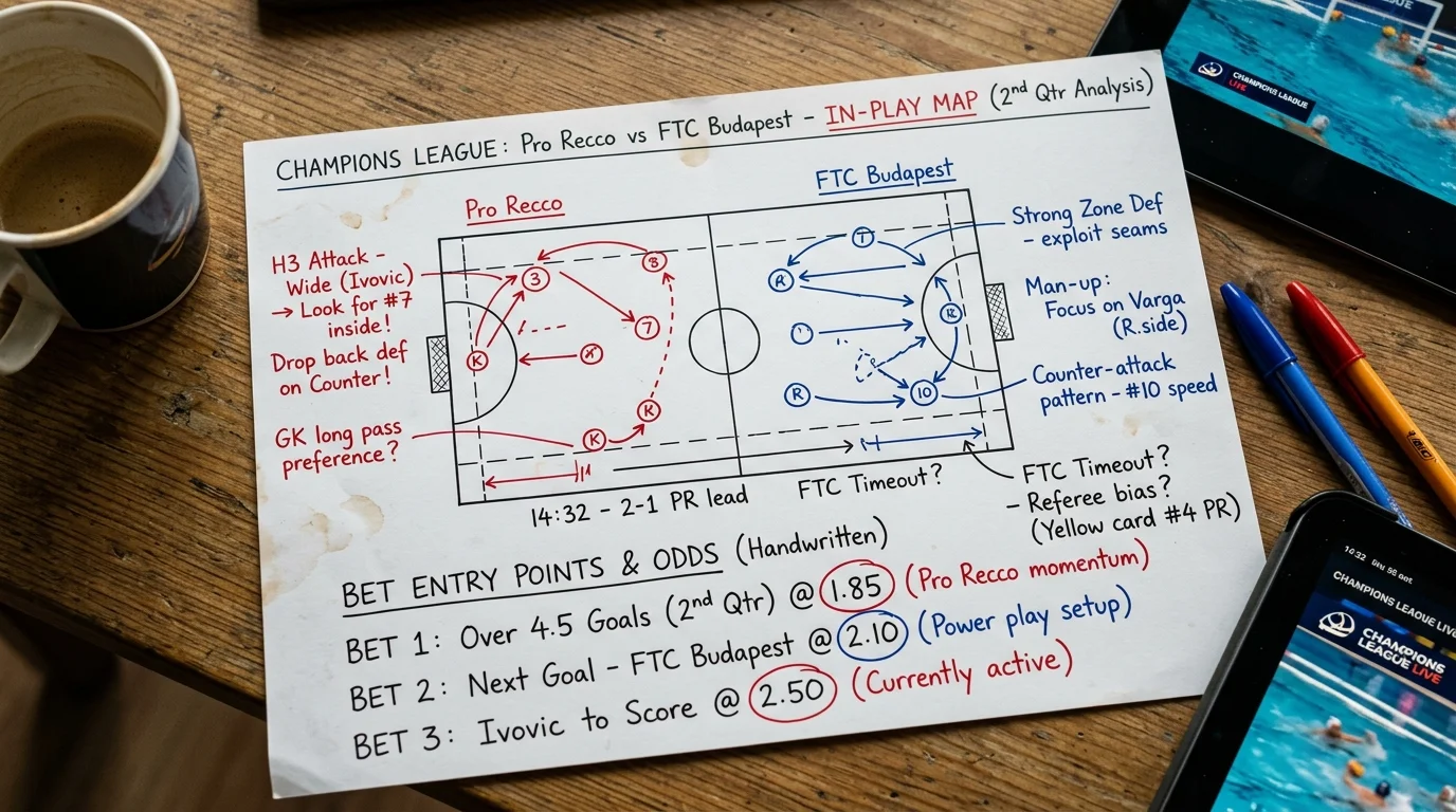 In-play карта за Champions League мач водна топка — подготовка